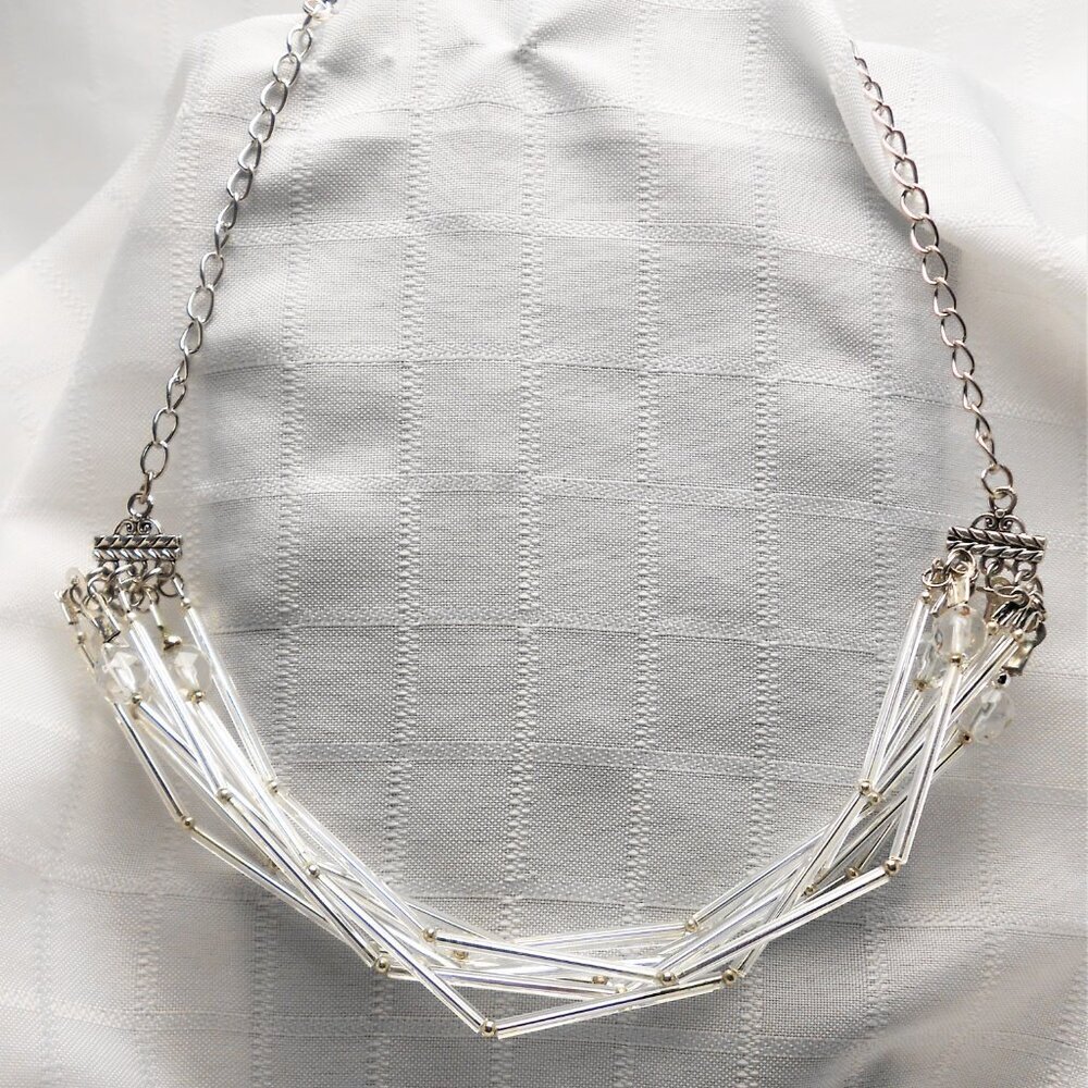 No1632 Magnificent handmade necklace with rows of glass tubes and earrings